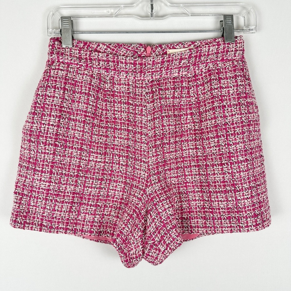NWT L'AGENCE Ashton Tweed Shorts Womens 0 Pink‎ Cotton Knit Preppy Chic Luxury